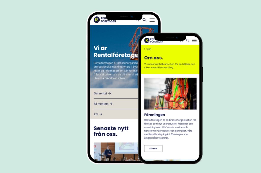 En mobil som besöker www.rentalforetagen.se på sin webbläsare.