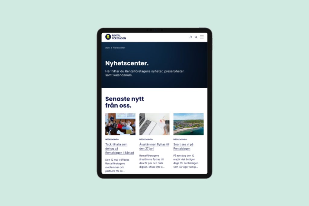En ipad som besöker på www.rentalforetagen.se på sin webbläsare.